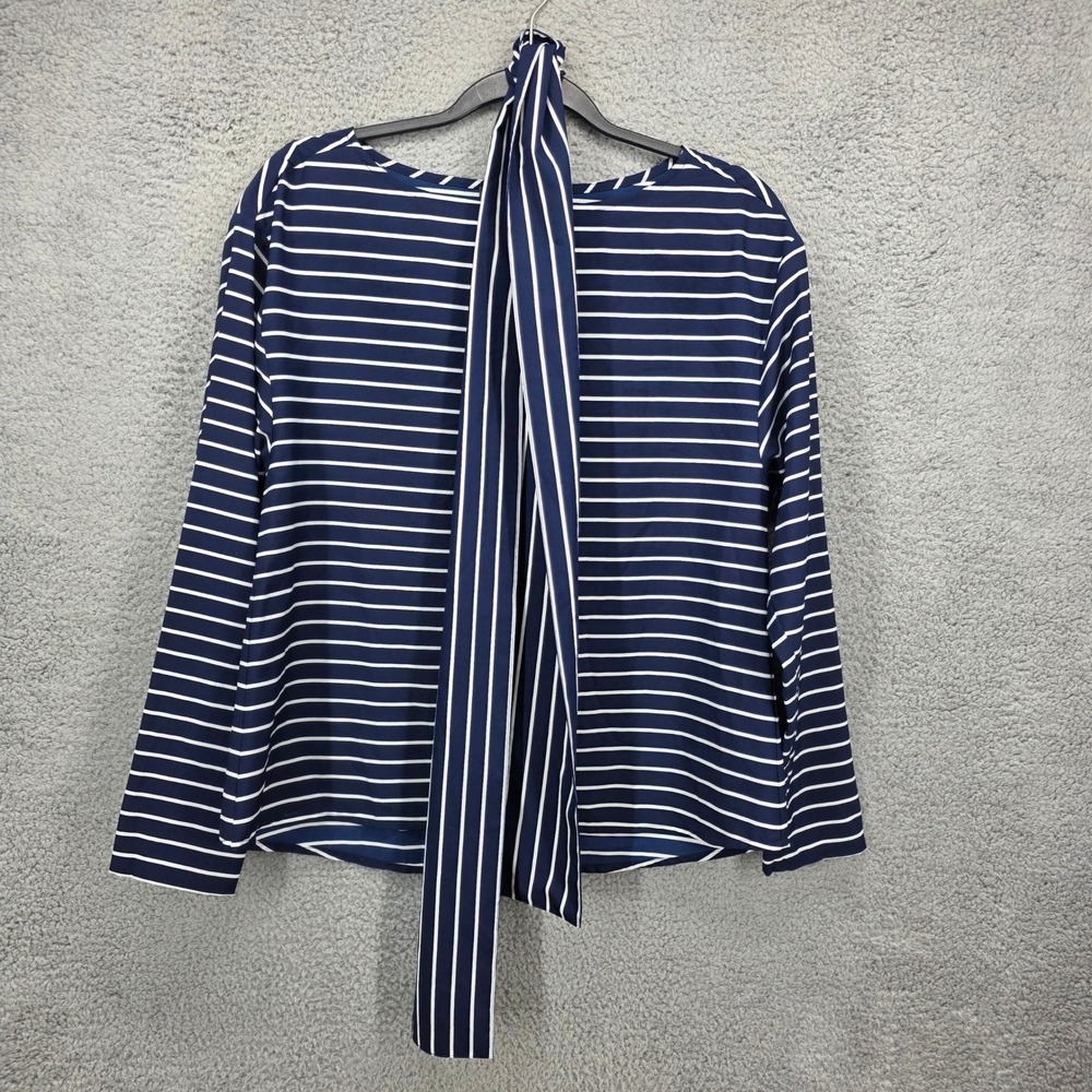 Lauren Ralph Lauren Navy White Striped Boat Neck w/ Scarf Long Sleeve Top Small